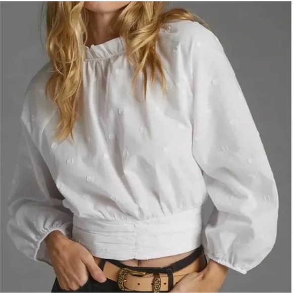 Anthropologie Tops - Anthropologie Maeve Polka-Dot Puffed Sleeve White Blouse Short Top - 6